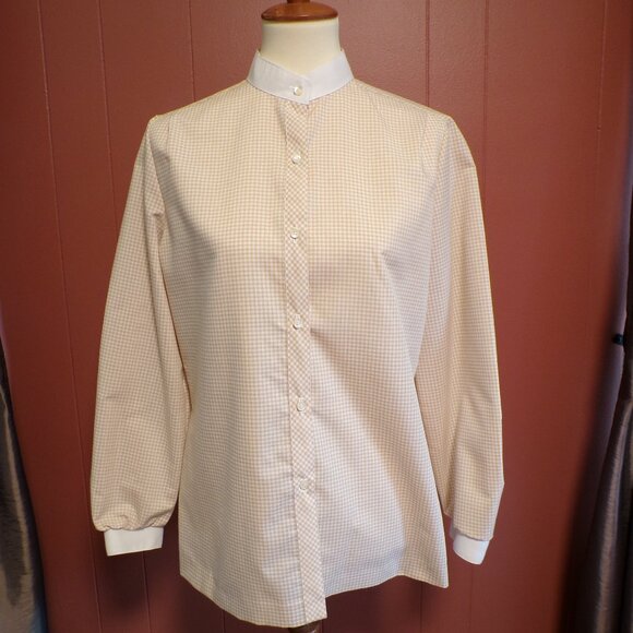 WILROY TRAVELLER Women's Retro 1970/1980 Style Beige & White Checkered Shirt -16 - Picture 1 of 8